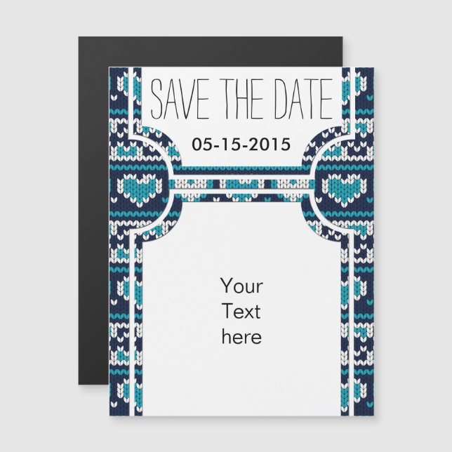 Hearts knitting seamless pattern 2 + your ideas magnetic invitation (Front/Back)