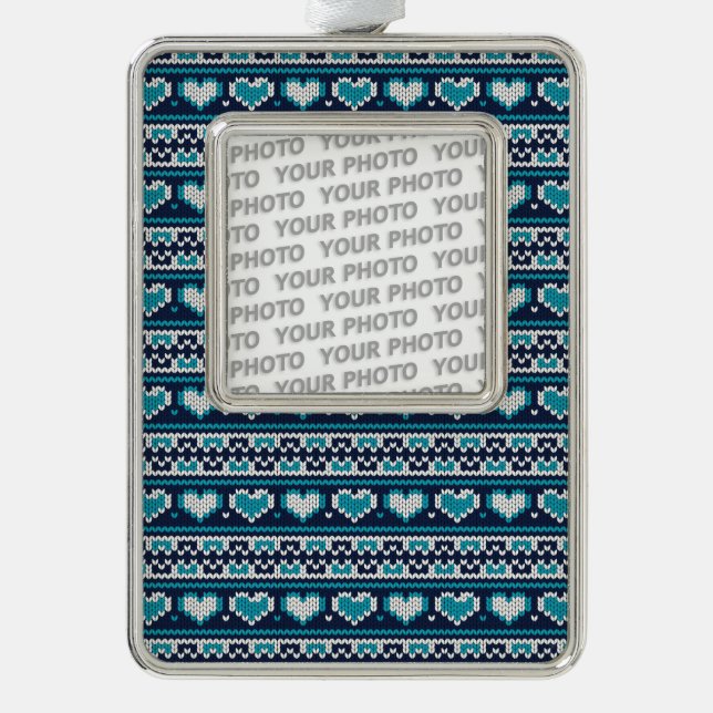 Hearts knitting seamless pattern 2 + your ideas silver plated framed ornament (Front)