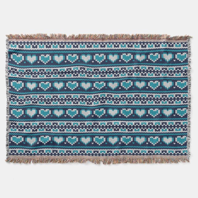 Hearts knitting seamless pattern 2 + your ideas throw blanket (Front)