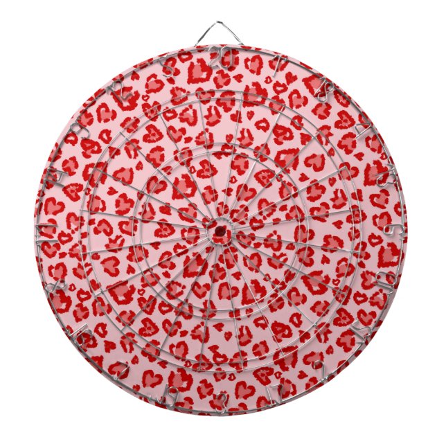 Hearts Leopard Pattern in Red on Blush Dartboard (Front)