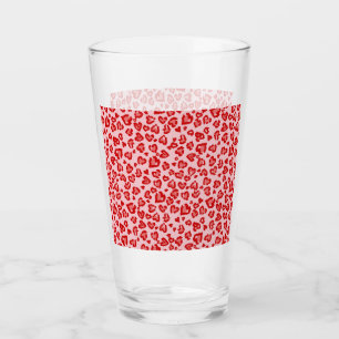 Hearts Leopard Pattern in Red on Blush Glass