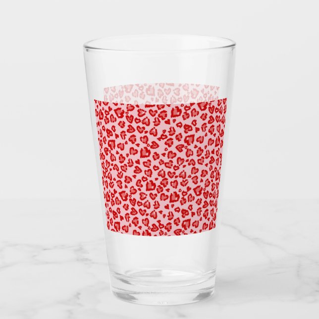Hearts Leopard Pattern in Red on Blush Glass (Front)