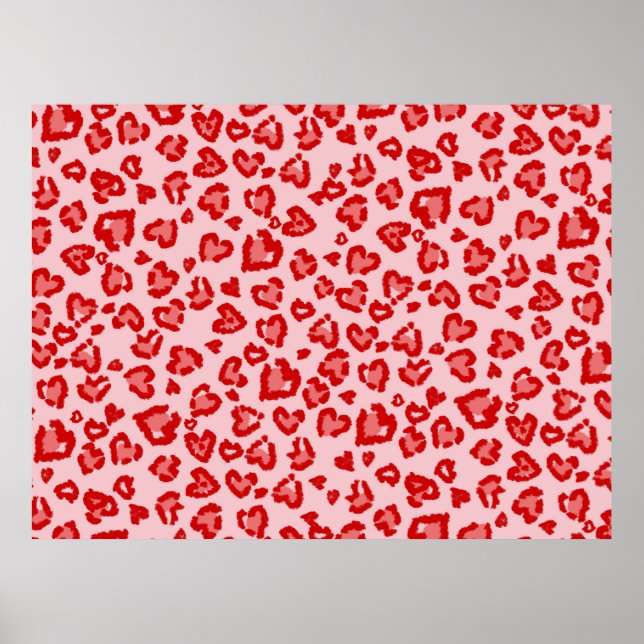 Hearts Leopard Pattern in Red on Blush Poster (Front)