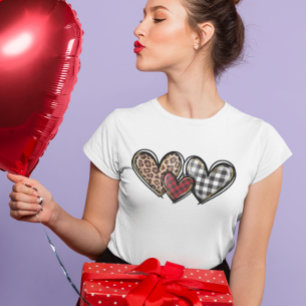 Hearts Leopard Plaid Valentine's day love T-Shirt