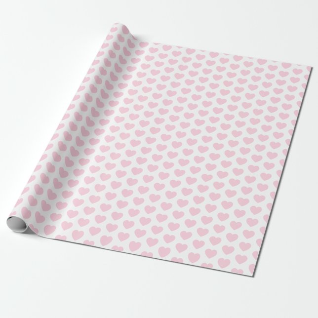 Hearts, Light Pink on White Wrapping Paper (Unrolled)