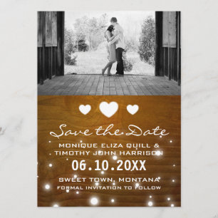 Hearts & Lights Rustic Wedding Save the Date Cards