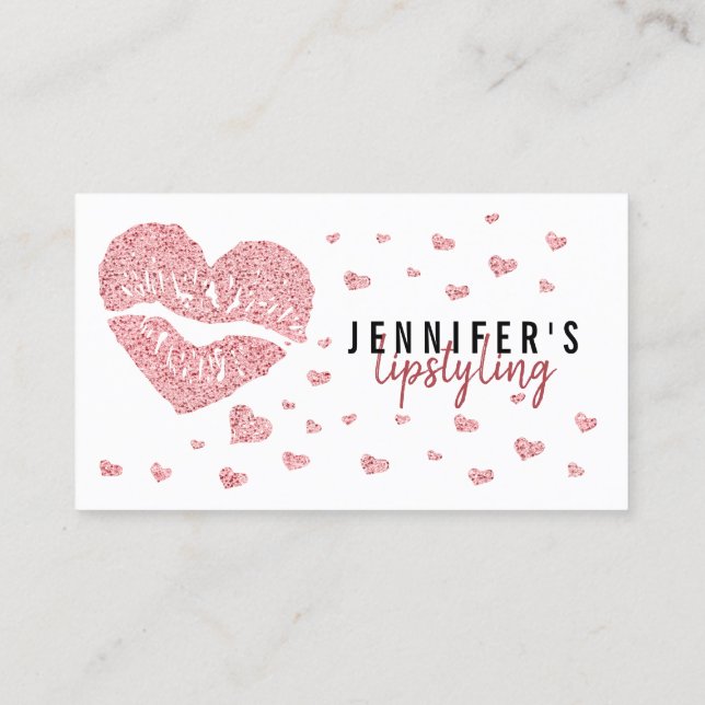 Hearts Lips Rose Gold Gloss Lipstick Business Card (Back)