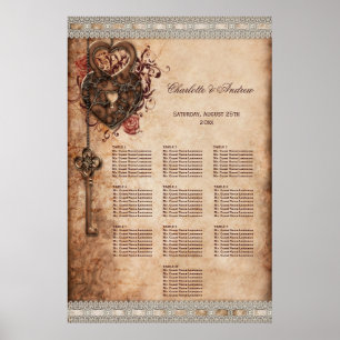 Hearts Lock and Key Wedding 10 Table Seating Chart