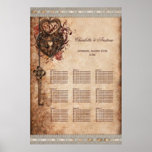 Hearts Lock and Key Wedding 9 Table Seating Chart