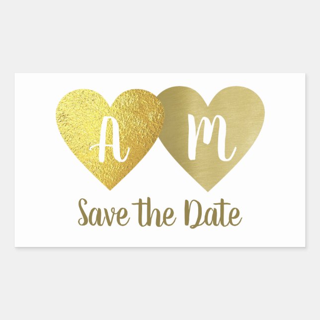 hearts love bride groom initials save-the-date  rectangular sticker (Front)