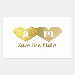 hearts love bride groom initials save-the-date  rectangular sticker