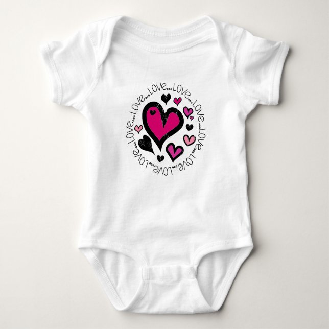 Hearts Love Love Love Baby Bodysuit (Front)