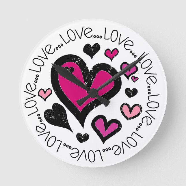 Hearts Love Love Love Round Clock (Front)