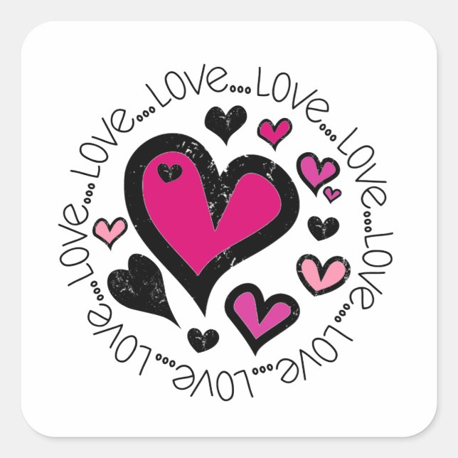 Hearts Love Love Love Square Sticker (Front)