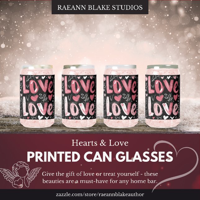 Hearts & Love Printed Can Glasses (Creator Uploaded)