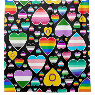 hearts love rainbow colourful pride flags lgbtq  shower curtain