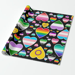 hearts love rainbow colourful pride flags lgbtq  wrapping paper