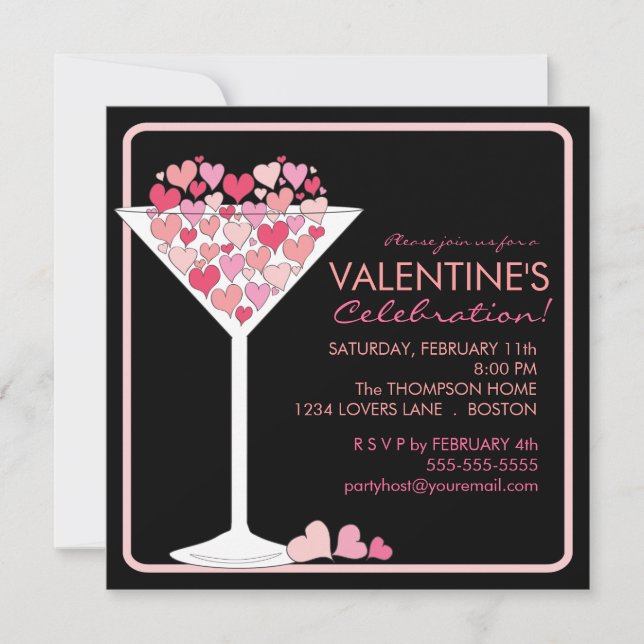 Hearts Martini Valentines Day Party Invitation (Front)