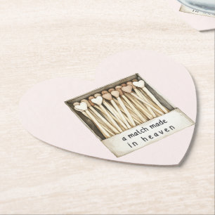 Hearts Match Made in Heaven Wedding Paper Coaster