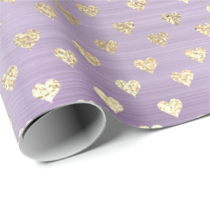 Hearts Metallic Lavande  Purple Blush Gold Faux Wrapping Paper