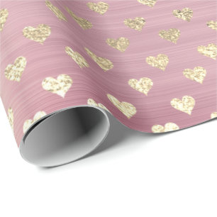 Hearts Metallic Pink  Rose Blush Gold Powder Wrapping Paper