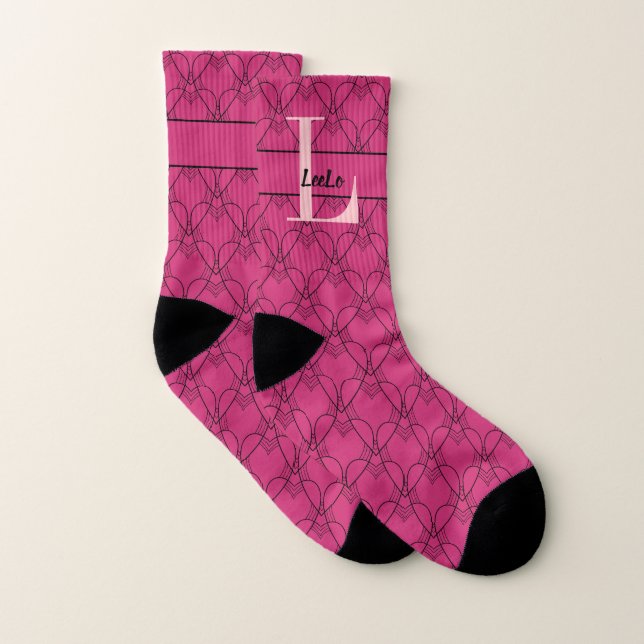 Hearts Monogram and Name Custom Team Socks (Pair)