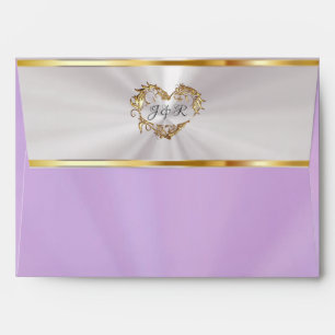 Hearts & Monogram - Lavender/Gold Wedding Envelope