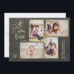 Hearts monogrammed 4 photos Christmas gold script Holiday Card<br><div class="desc">Upload two horizontal and two vertical photos,  add your signature,  your family name monogram and date and send this trendy gold and dark grey charcoal chalkboard Christmas holiday flat card with white hearts,  snowflake and "All is calm all is brights" modern calligraphy script.</div>