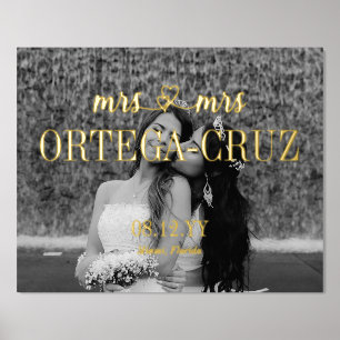 Hearts Mrs & Mrs Last Name Lesbian Wedding Photo Foil Prints