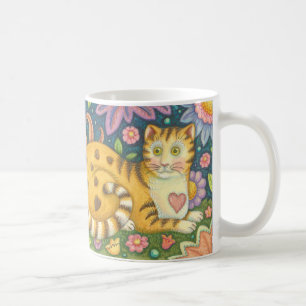 Hearts N' Stripes Tabby CAT Folk Art Mug