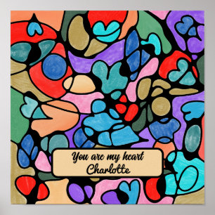 Hearts Neurographic Art Digital Watercolours Poster