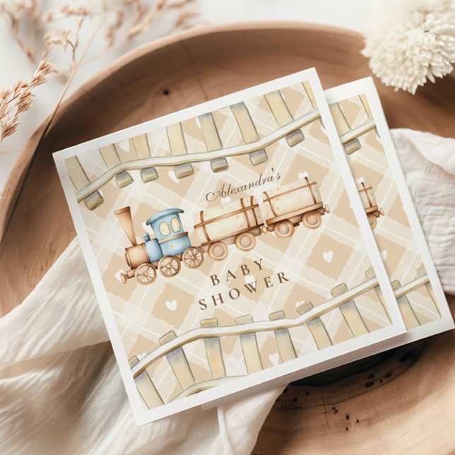 Hearts Neutral Watercolor Train Baby Shower Napkin (Creator Uploaded)