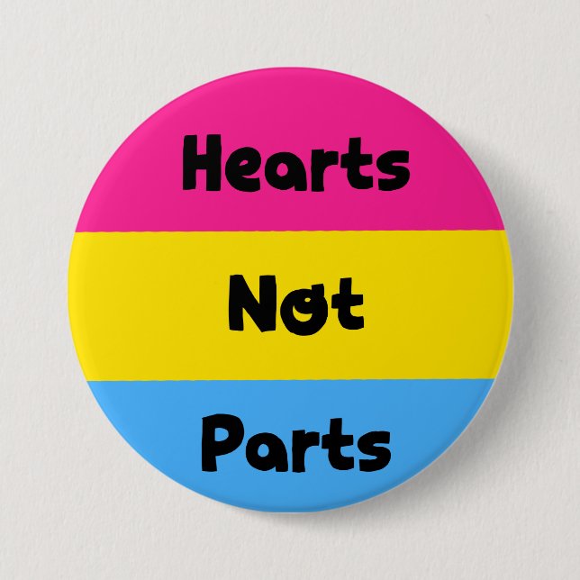 Hearts Not Parts Pansexual Pride Button (Front)