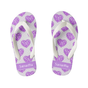 Hearts of Amethyst Tiles Offset Rows Personalised Kid's Thongs