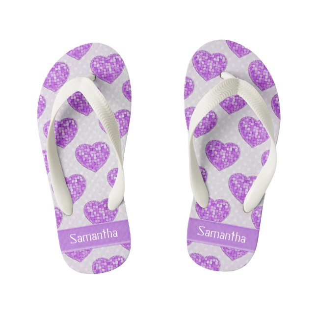Hearts of Amethyst Tiles Offset Rows Personalised Kid's Thongs (Footbed)