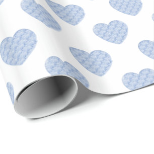 Hearts of Baby Blue Roses in Offset Rows Pattern Wrapping Paper
