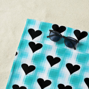 Hearts of Black Beach Towel