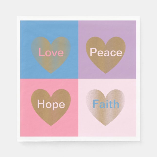 Hearts of Faith Love Hope Peace Paper Napkins (Front)