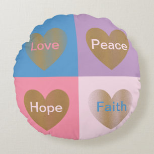Hearts of Faith Love Hope Peace Round Cushion