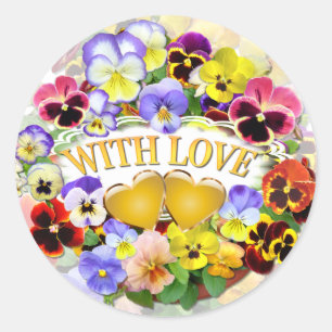 Hearts of Gold With Love Colourful Pansy Classic Round Sticker