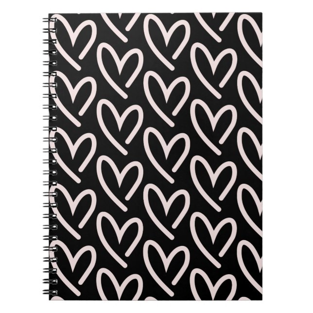 Hearts of Hearts Light Pink W/ Black Background Notebook (Front)