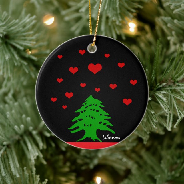 Hearts of Lebanon & Lebanese flag fashion / Love Ceramic Ornament (Tree)