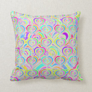 Hearts of Love Rainbow Psychedelic Throw Pillow