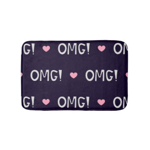 Hearts, OMG text, cute pattern Bath Mat