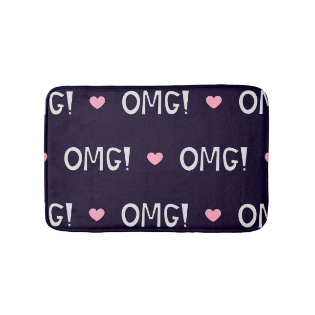 Hearts, OMG text, cute pattern Bath Mat (Front)