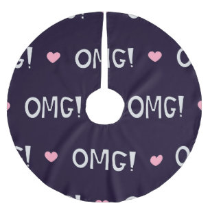 Hearts, OMG text, cute pattern Brushed Polyester Tree Skirt