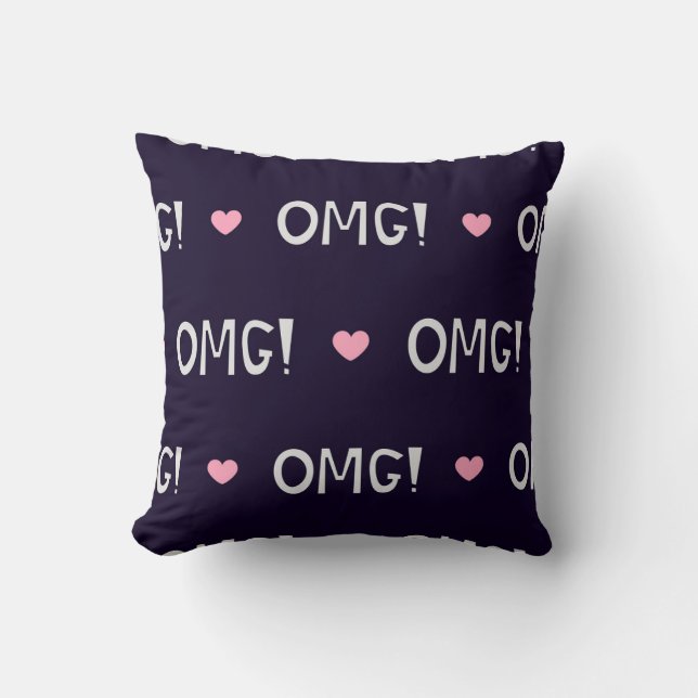 Hearts, OMG text, cute pattern Cushion (Front)