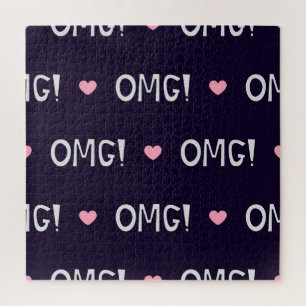 Hearts, OMG text, cute pattern Jigsaw Puzzle