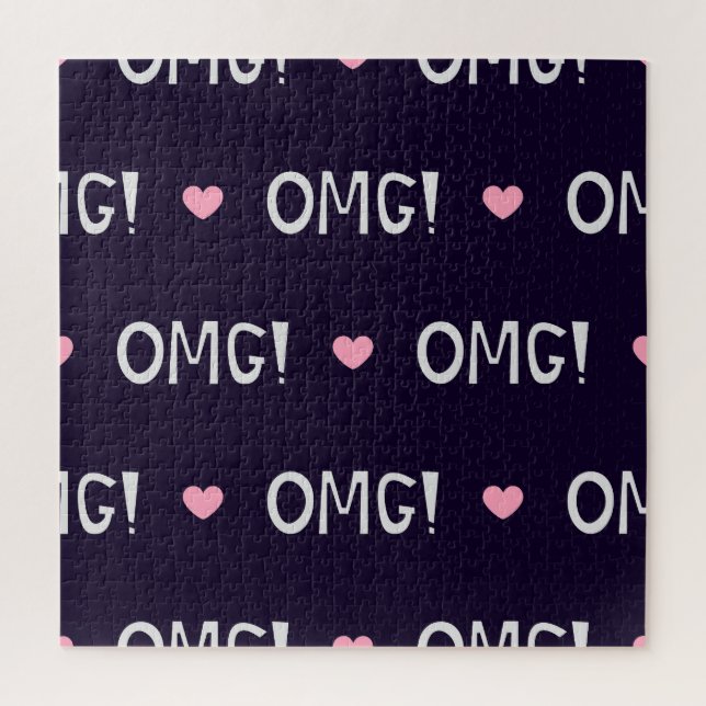 Hearts, OMG text, cute pattern Jigsaw Puzzle (Vertical)