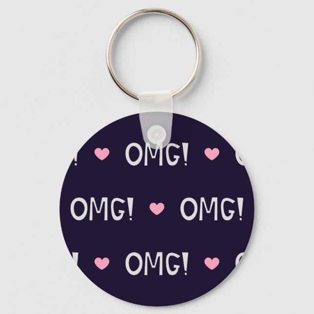 Hearts, OMG text, cute pattern Key Ring (Front)